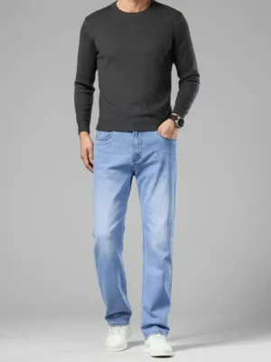 Men's Light Blue Straight Jeans, Heavy Stretch Denim — view 4