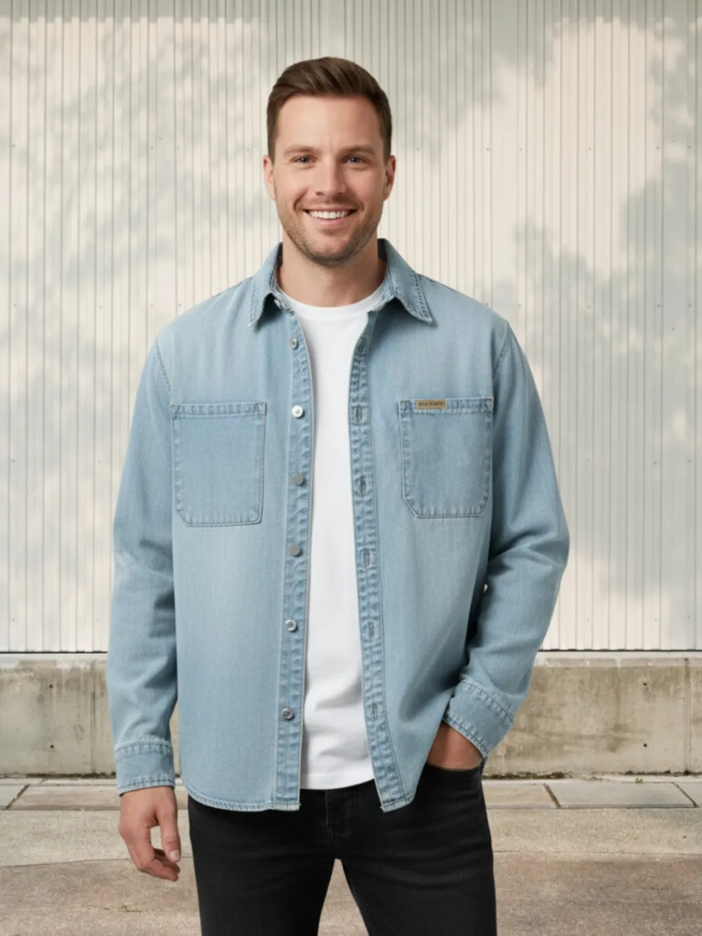 Men's Light Blue Washed Denim Shirt
