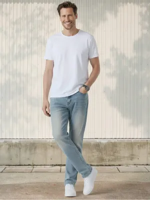 Men's Light Blue Washed Regular Jeans, Retro Style — view 1
