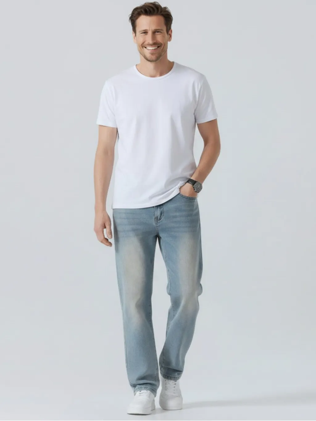 Men's Light Blue Washed Regular Jeans, Retro Style — a pair designed to be worn everywhere
