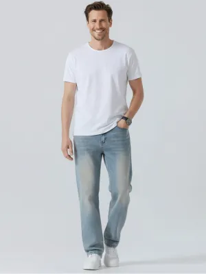 Men's Light Blue Washed Regular Jeans, Retro Style — view 2