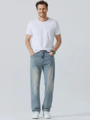 Men's Light Blue Washed Regular Jeans, Retro Style — view 3