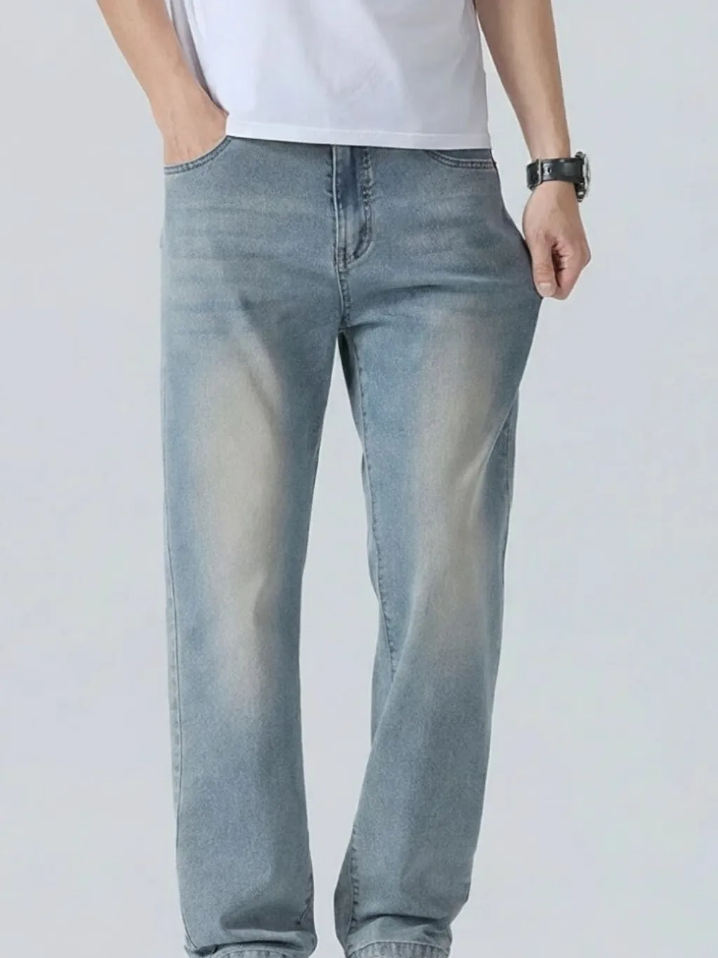 Men's Light Blue Washed Regular Jeans, Retro Style — endless ways to style it