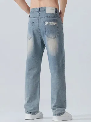 Men's Light Blue Washed Regular Jeans, Retro Style — view 5