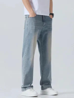 Men's Light Blue Washed Regular Jeans, Retro Style — view 6