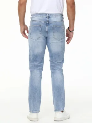 Men's Light Blue Washed Regular Jeans, Stretch Cotton — view 2