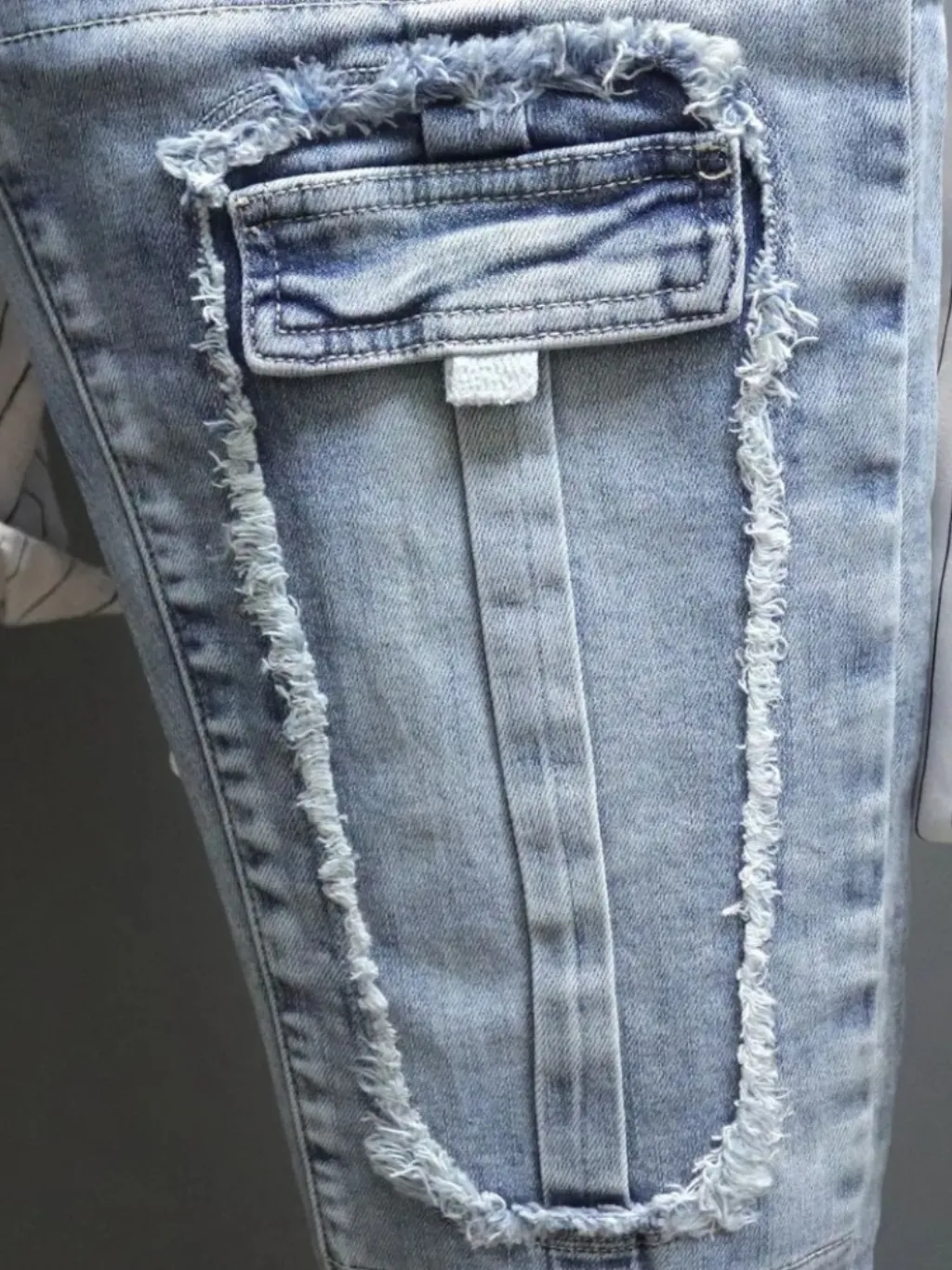 Men's Light Blue Washed Tapered Jeans, Patchwork — quality denim, made to last