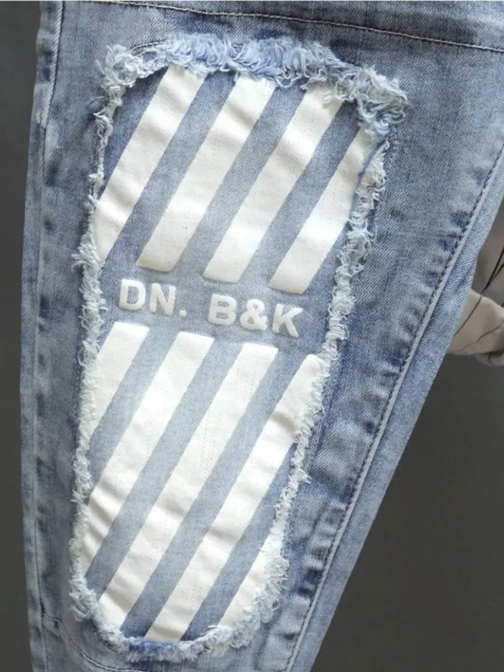 Men's Light Blue Washed Tapered Jeans, Patchwork — endless ways to style it