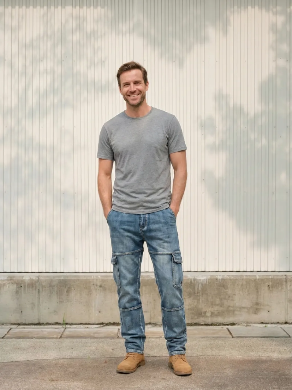 Men's Light Blue Work Jeans with Utility Pockets