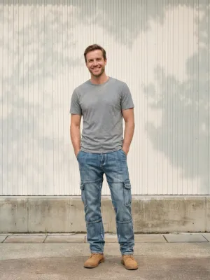 Men's Light Blue Work Jeans with Utility Pockets — view 1