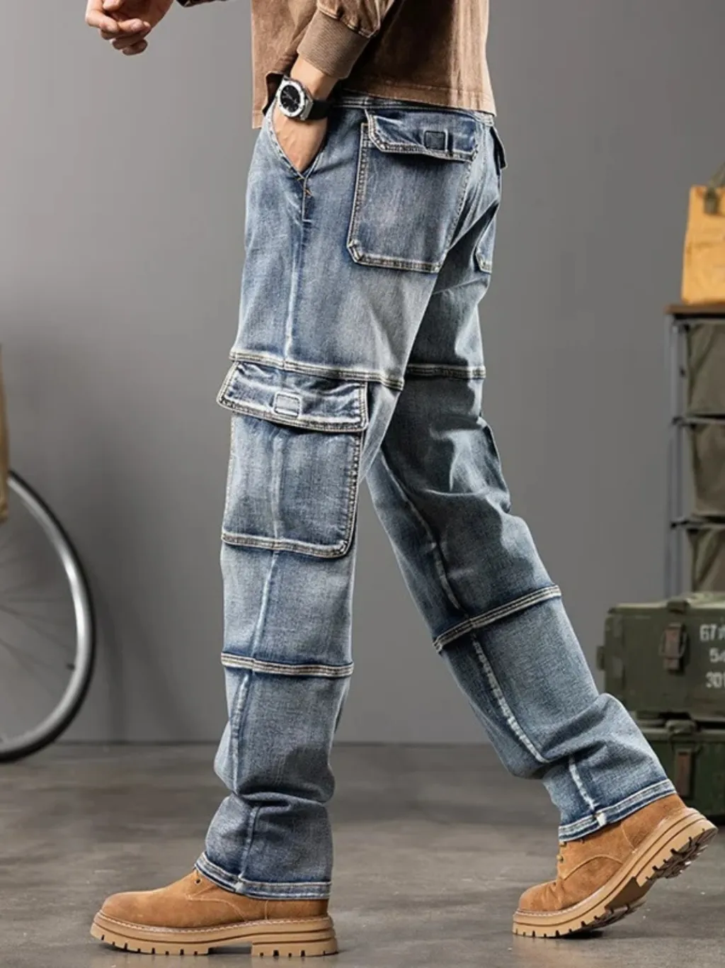 Men's Light Blue Work Jeans with Utility Pockets — quality denim, made to last