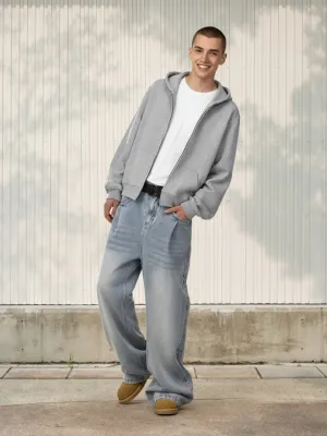 Men's Light Grey Washed Baggy Jeans — view 1