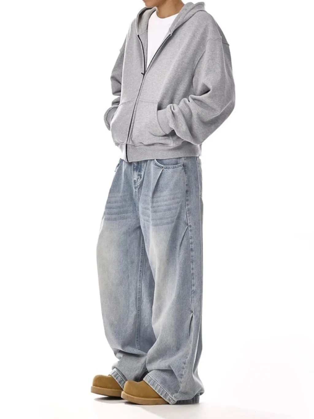 Men's Light Grey Washed Baggy Jeans — quality denim, made to last
