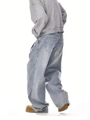 Men's Light Grey Washed Baggy Jeans — view 5