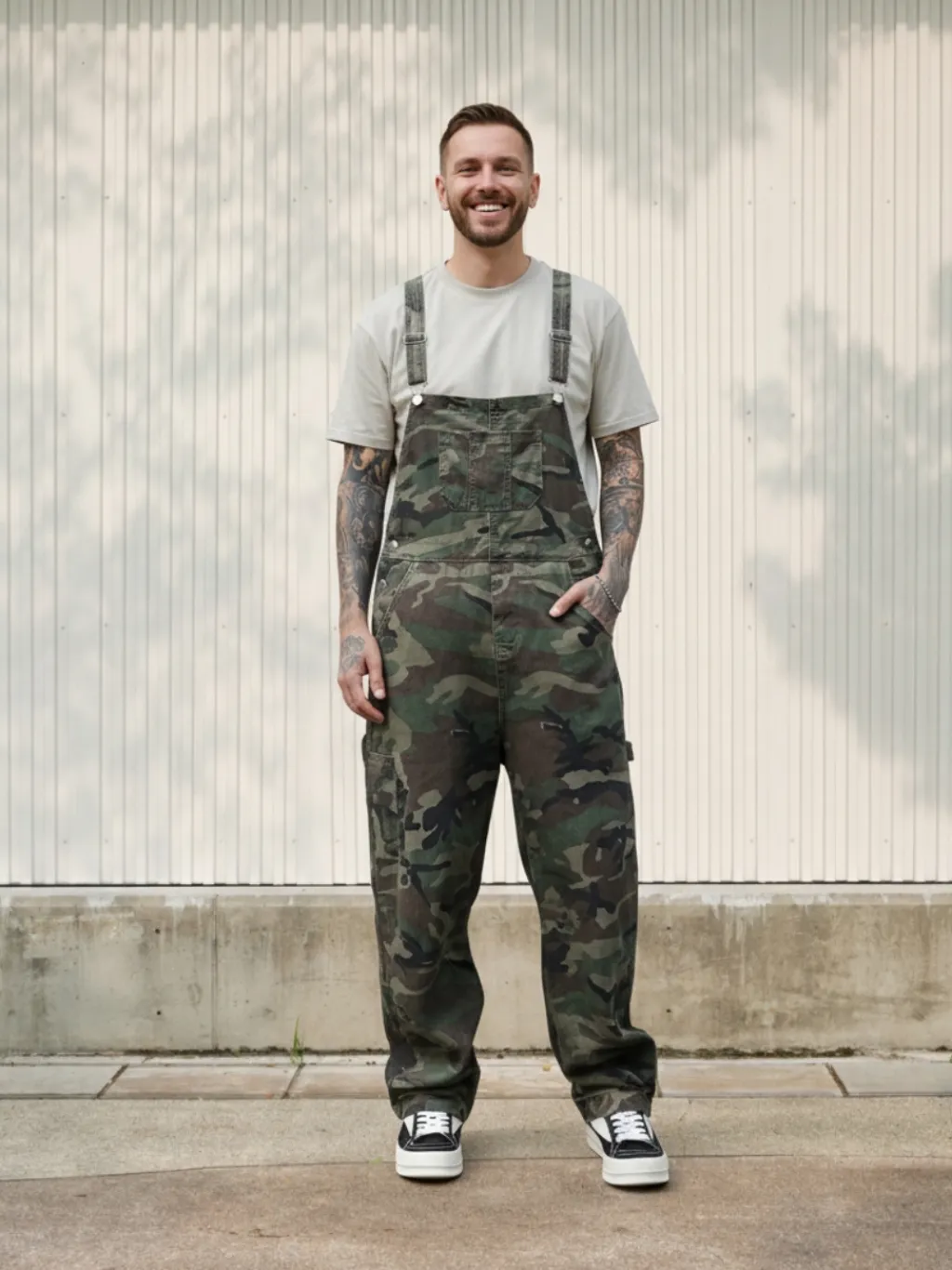 Men's Military Print Denim Dungarees