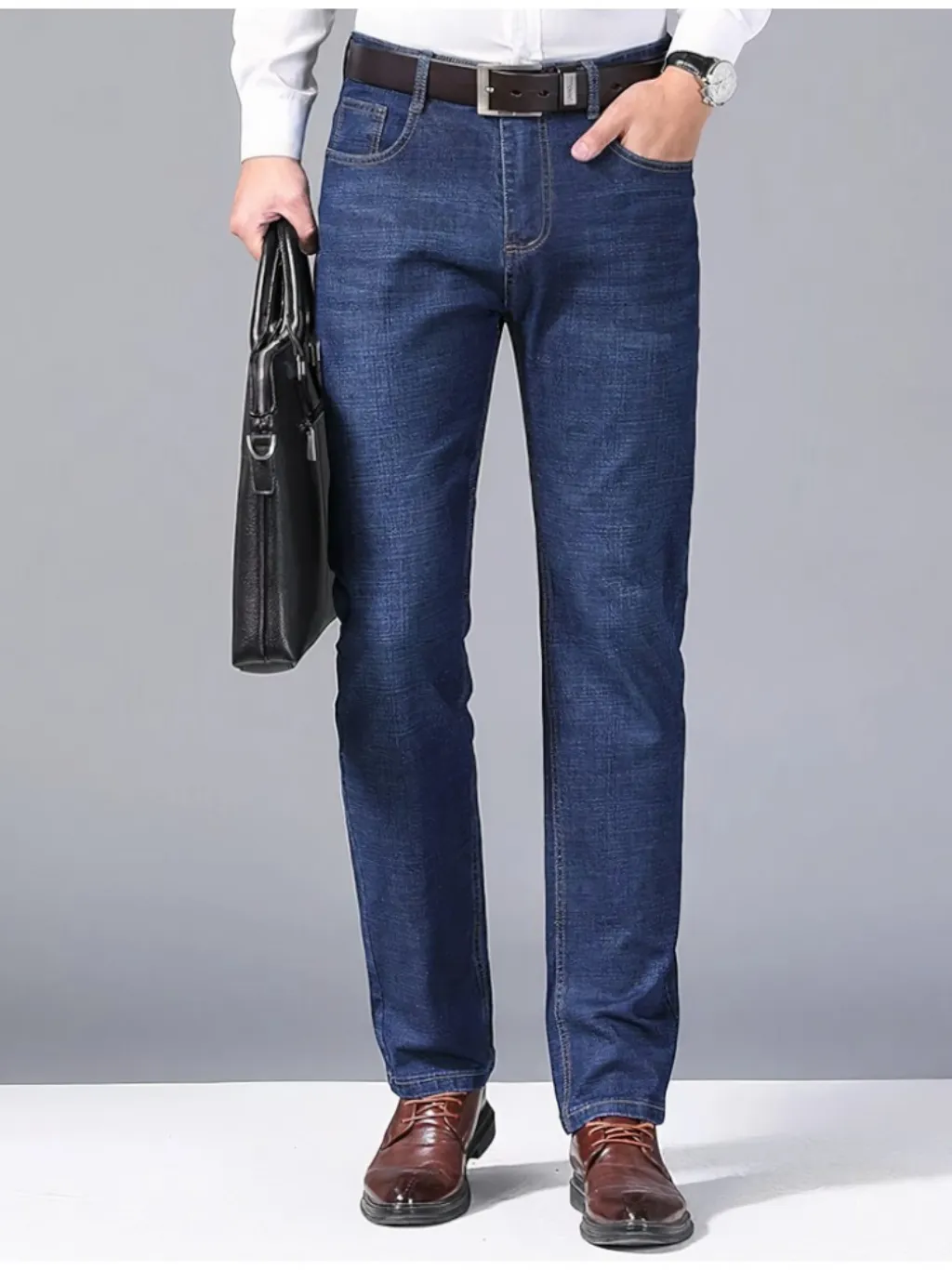 Men's Navy Blue Straight Jeans, Stretch Cotton — a pair designed to be worn everywhere