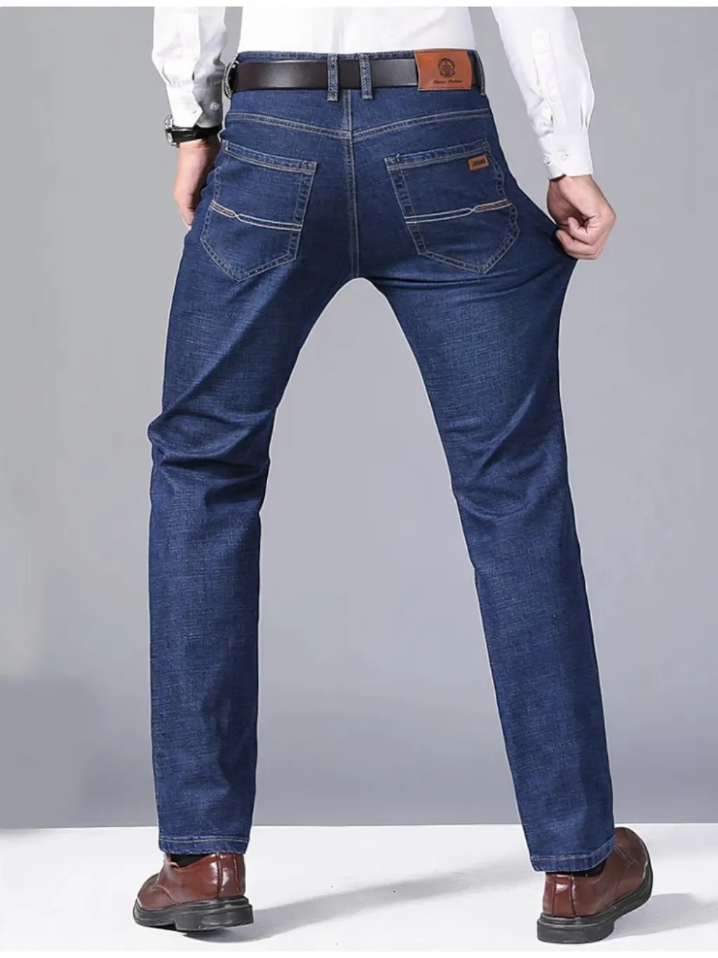 Men's Navy Blue Straight Jeans, Stretch Cotton — quality denim, made to last