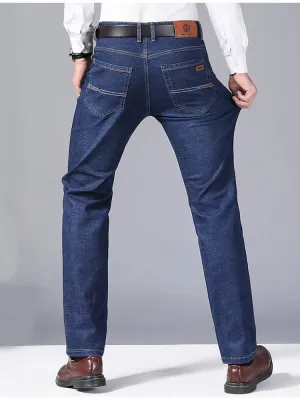 Men's Navy Blue Straight Jeans, Stretch Cotton — view 3