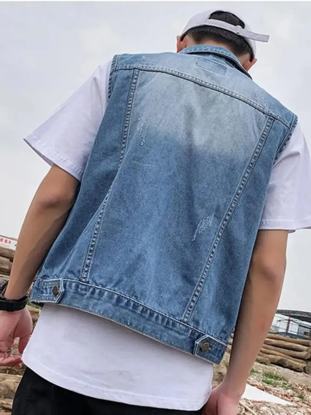 Men's Old School Washed Blue Sleeveless Denim Jacket — quality denim, made to last