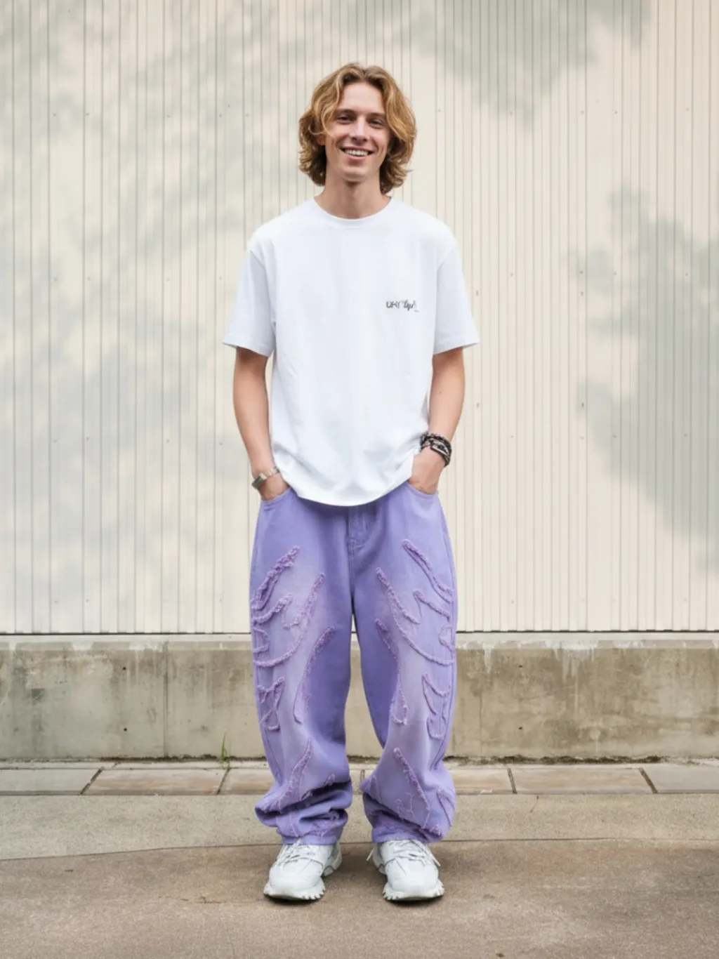 Men's Pastel Purple Distressed Baggy Jeans
