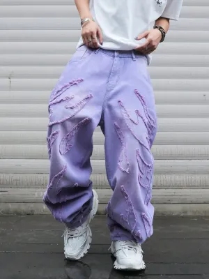 Men's Pastel Purple Distressed Baggy Jeans — view 2
