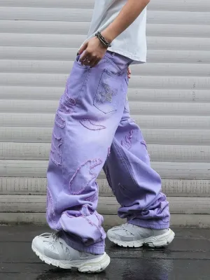 Men's Pastel Purple Distressed Baggy Jeans — view 3
