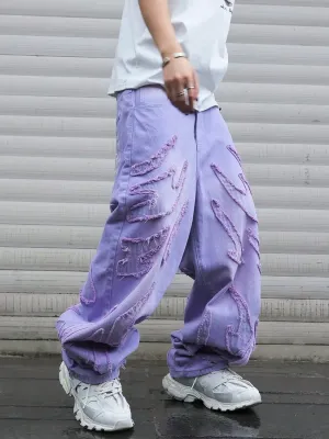 Men's Pastel Purple Distressed Baggy Jeans — view 4