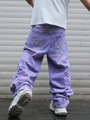 Men's Pastel Purple Distressed Baggy Jeans — view 6
