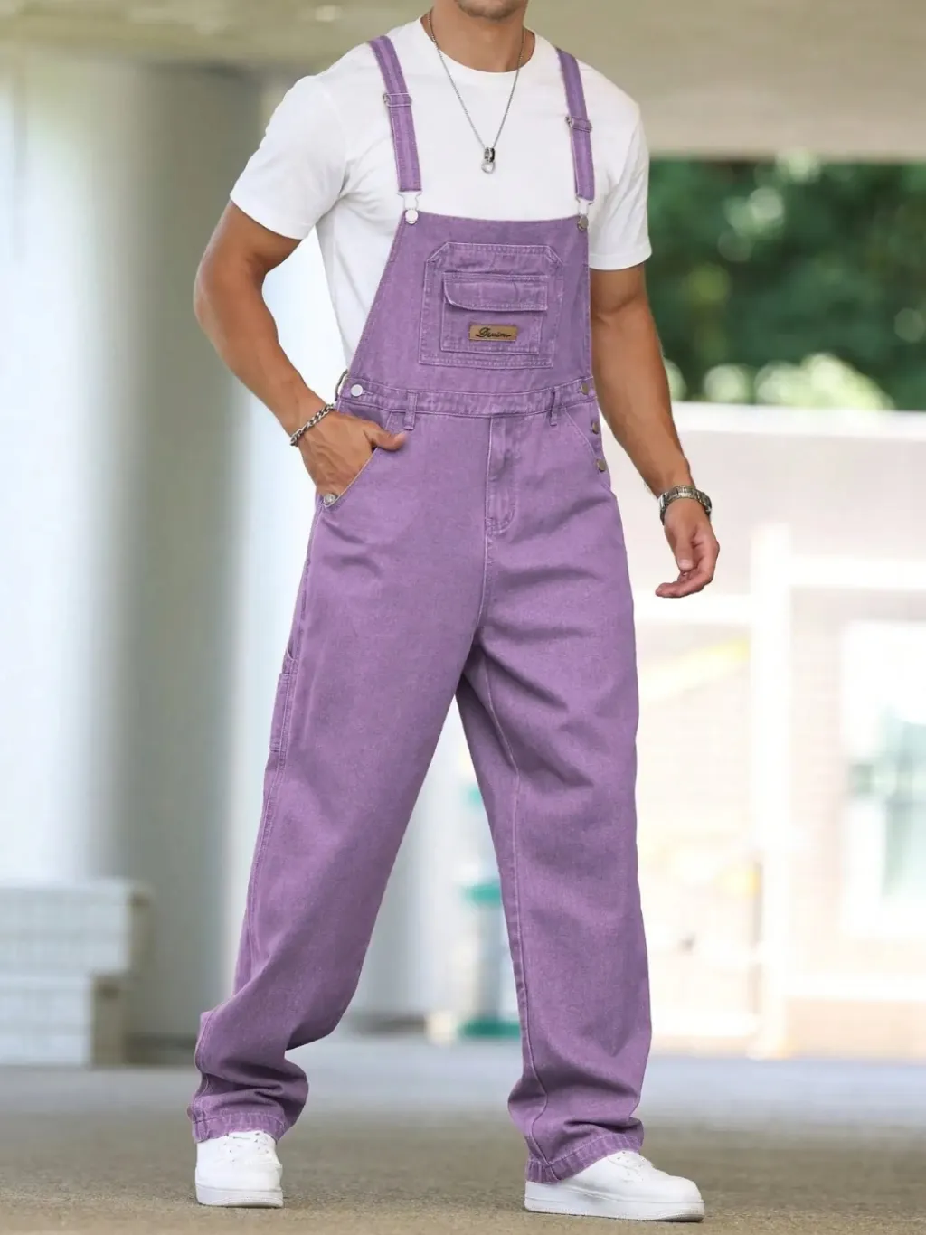 Men's Purple Denim Dungarees — a pair designed to be worn everywhere