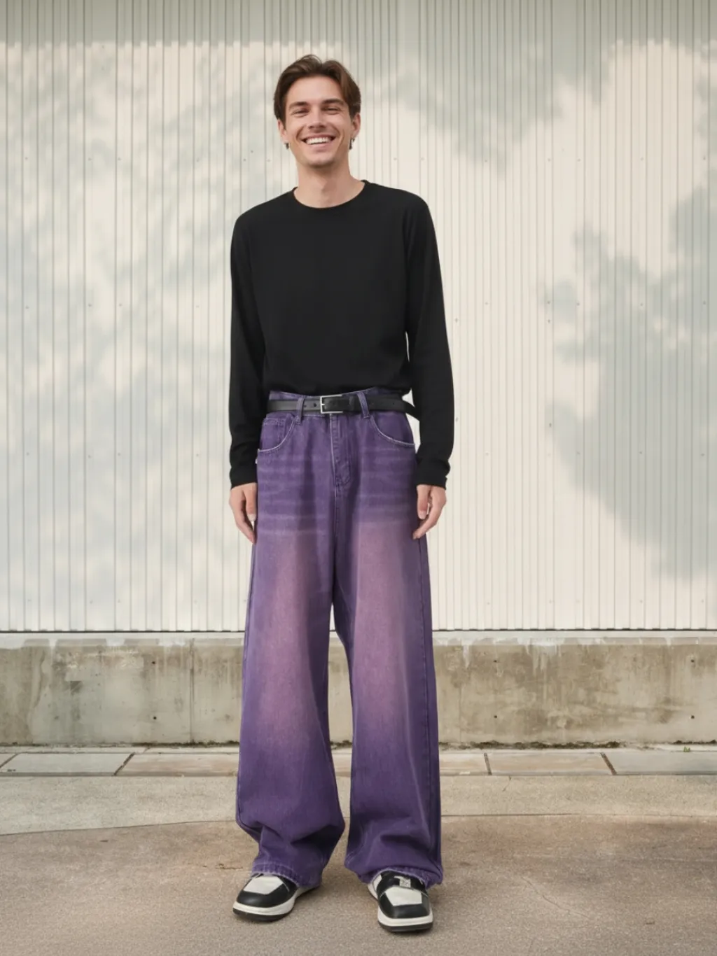 Men's Purple Washed Wide-Leg Jeans