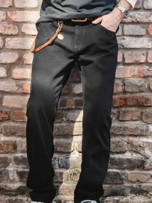 Men's Raw Black Tapered Jeans, Dense Denim — view 2