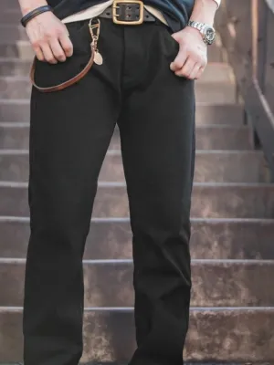 Men's Raw Black Tapered Jeans, Dense Denim — view 6