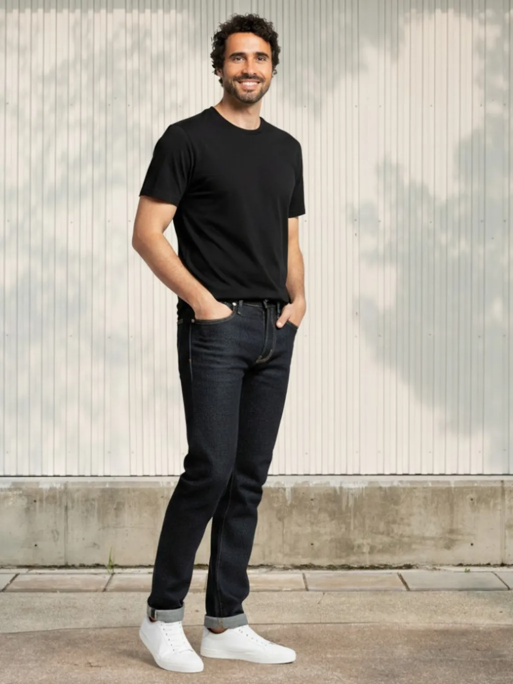 Men's Raw Dark Blue Straight Jeans, Heavy Denim