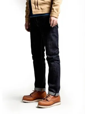 Men's Raw Dark Blue Straight Jeans, Heavy Denim — view 3