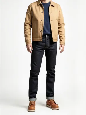 Men's Raw Dark Blue Straight Jeans, Heavy Denim — view 4