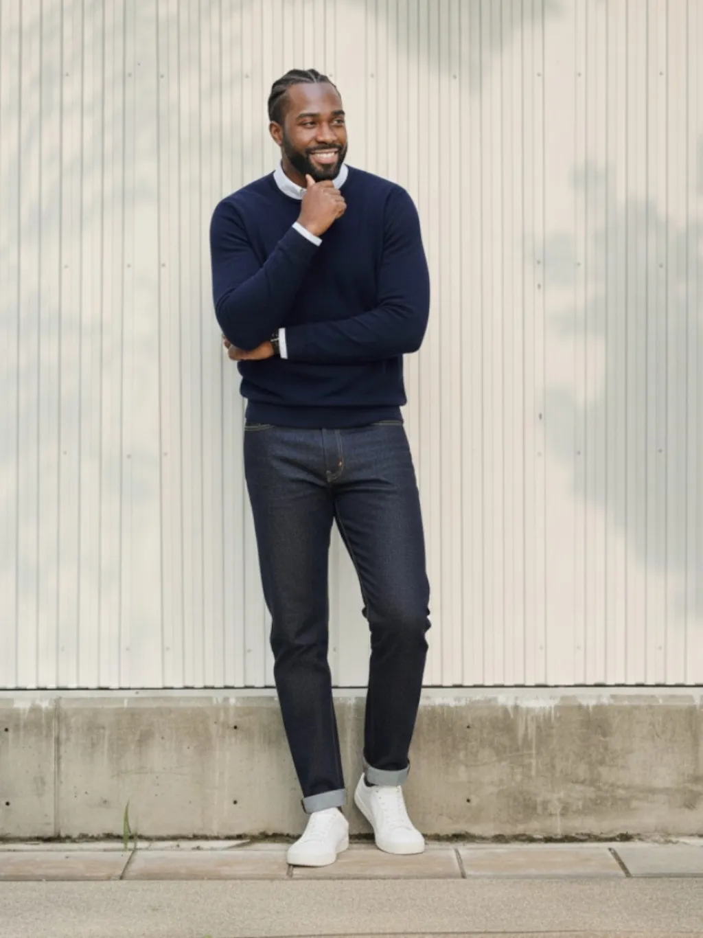 Men's Raw Straight Jeans, Contrast Orange Stitching — a pair designed to be worn everywhere