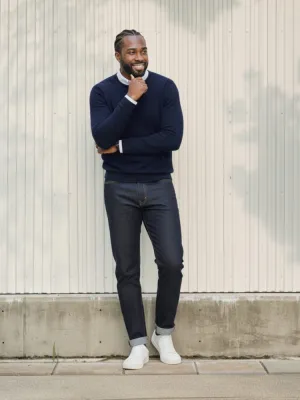 Men's Raw Straight Jeans, Contrast Orange Stitching — view 2