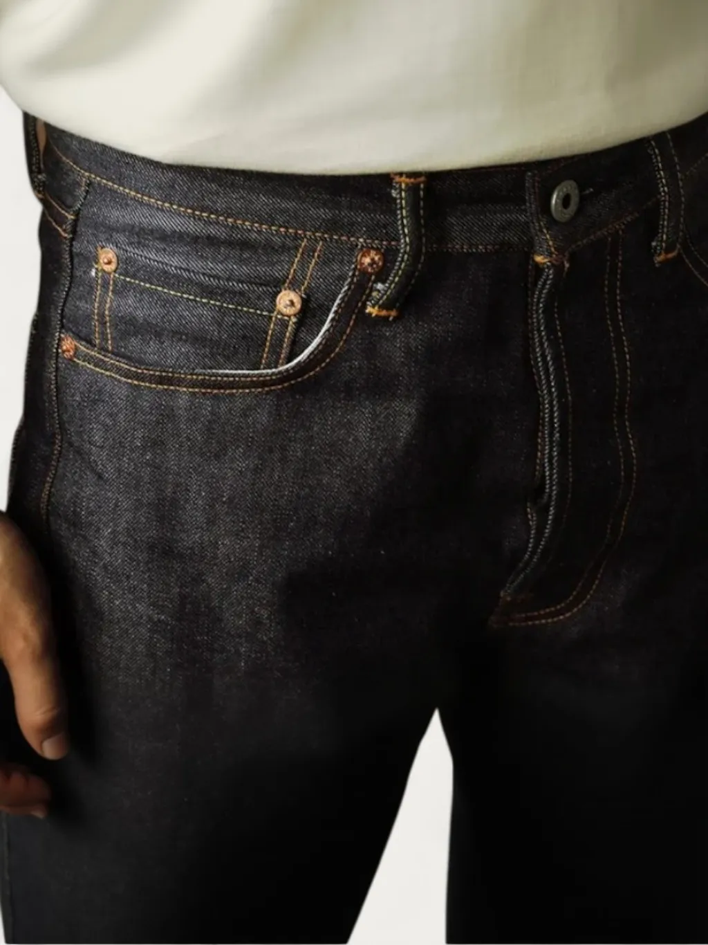 Men's Raw Straight Jeans, Contrast Orange Stitching — quality denim, made to last