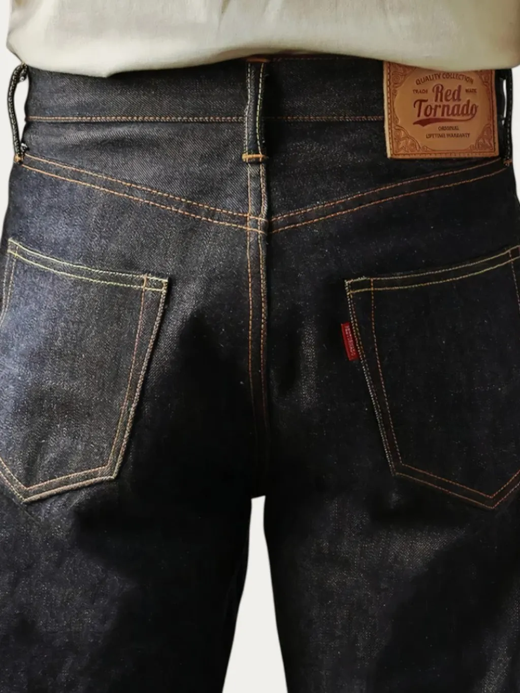 Men's Raw Straight Jeans, Contrast Orange Stitching — endless ways to style it