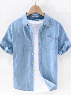 Men's Short-Sleeve Denim Shirt — view 2