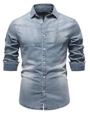 Men's Slim-Fit Washed Blue Denim Shirt — view 2