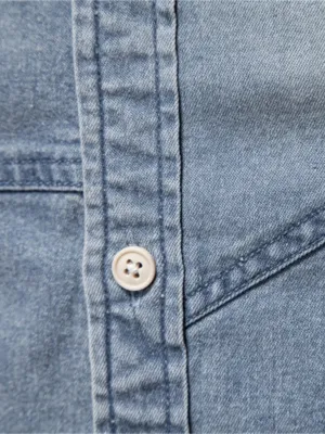 Men's Slim-Fit Washed Blue Denim Shirt — view 3