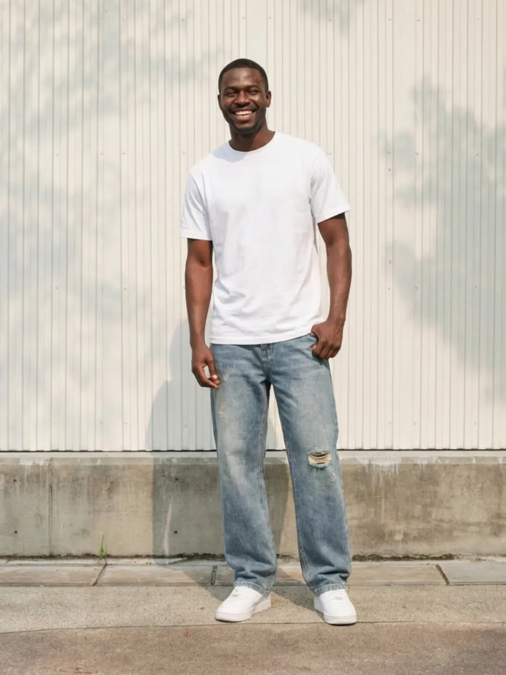 Men's Straight-Leg Blue Vintage Ripped Jeans