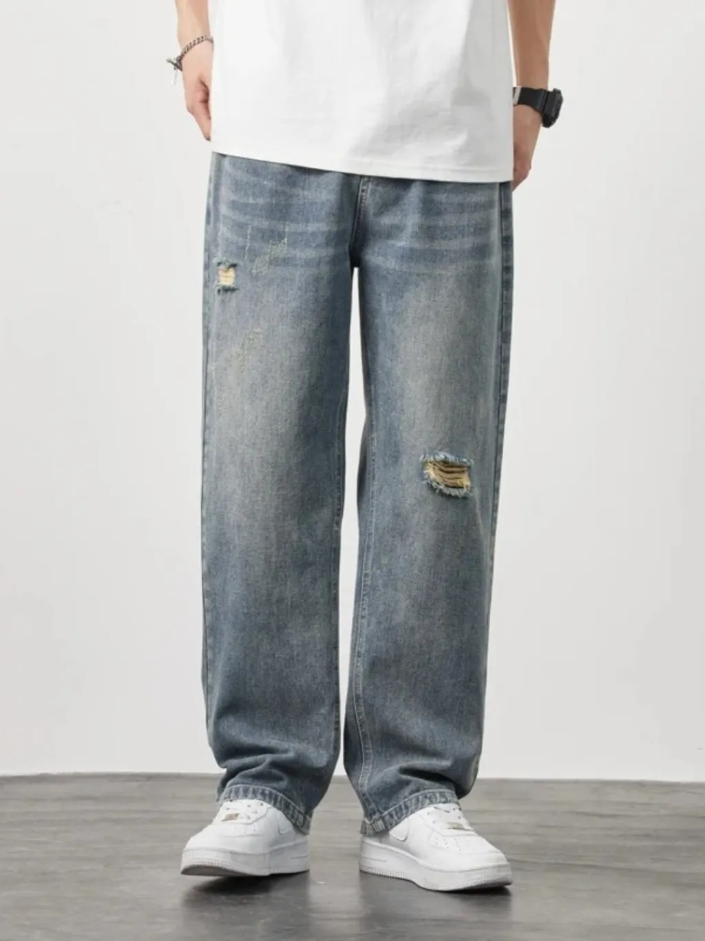 Men's Straight-Leg Blue Vintage Ripped Jeans — a pair designed to be worn everywhere