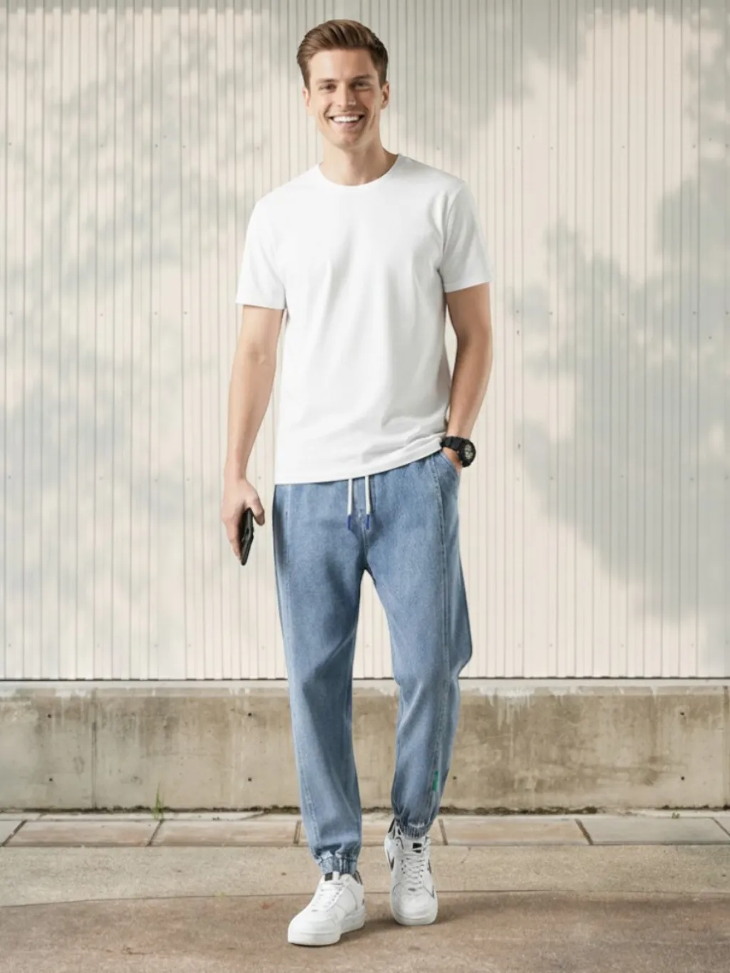 Men's Streetwear Jeans with Elastic Waist & Ankles
