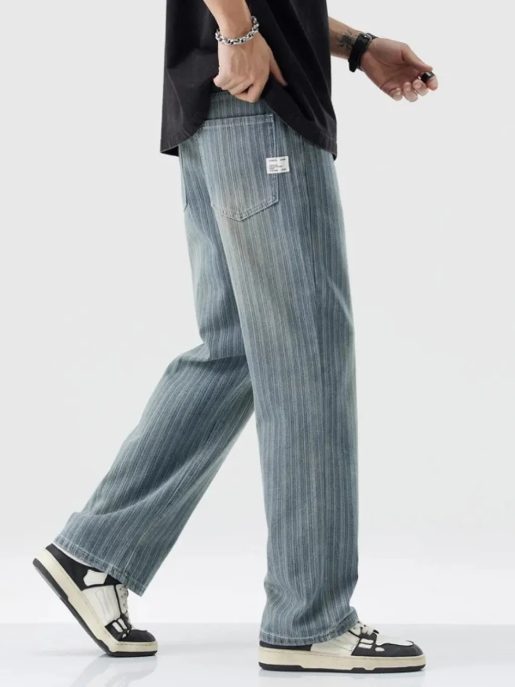 Men's Striped Blue Vintage Straight-Leg Jeans — quality denim, made to last