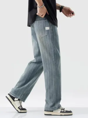 Men's Striped Blue Vintage Straight-Leg Jeans — view 3
