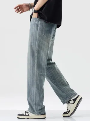 Men's Striped Blue Vintage Straight-Leg Jeans — view 4