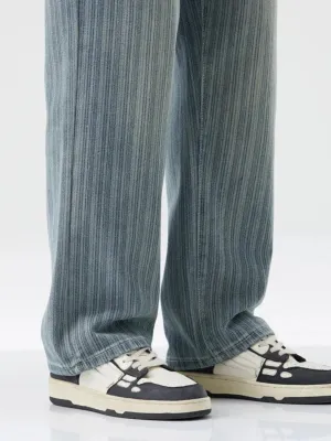 Men's Striped Blue Vintage Straight-Leg Jeans — view 5