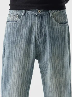 Men's Striped Blue Vintage Straight-Leg Jeans — view 6
